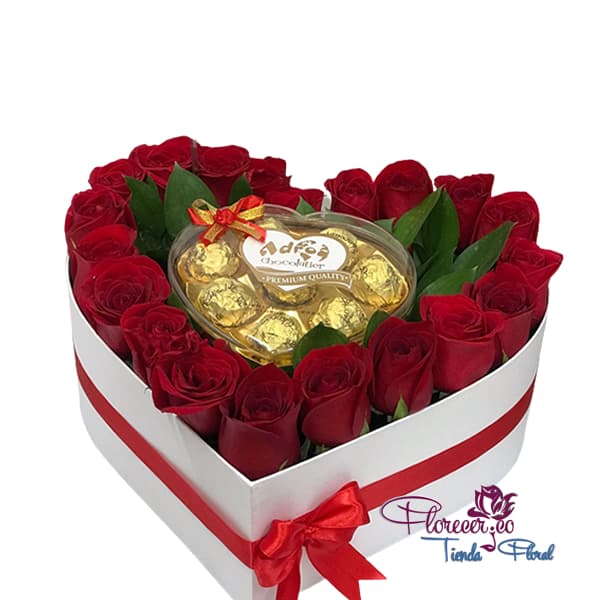 Caja Corazón en 55 Rosas 